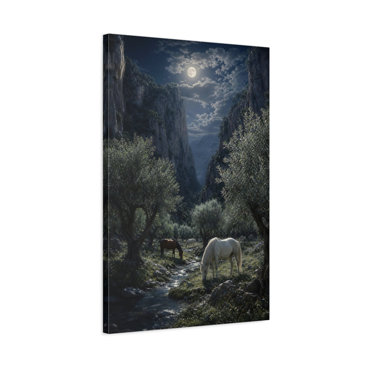 Side Mockup 2. Moonlit Valley Horses shown as canvas print