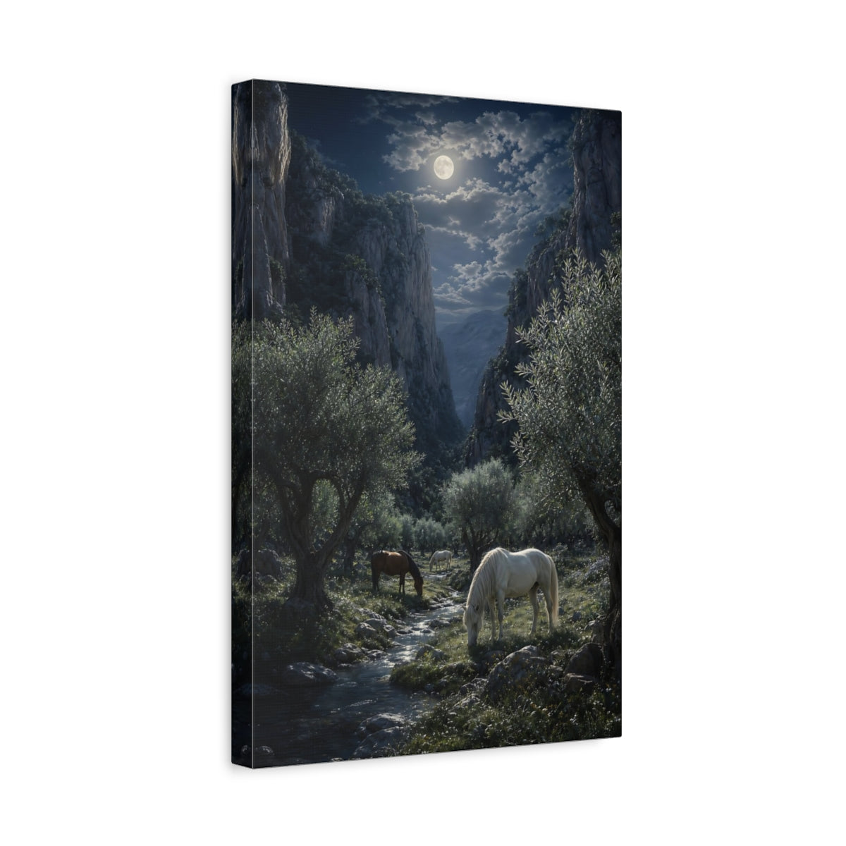 Side Mockup 4. Moonlit Valley Horses shown as canvas print