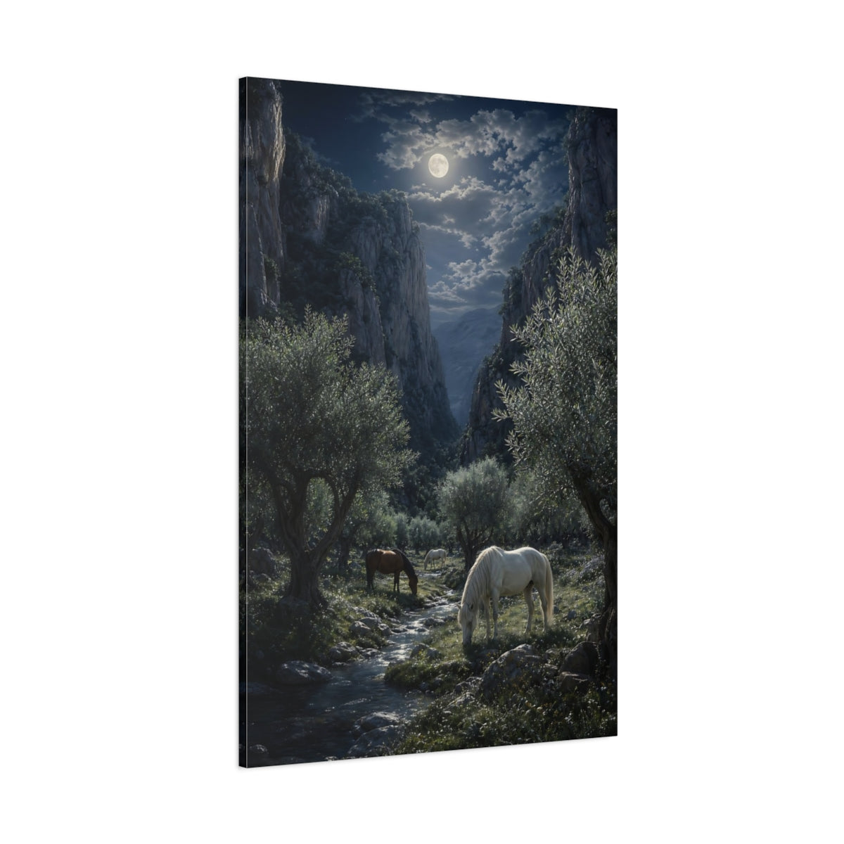 Side Mockup 1. Moonlit Valley Horses shown as canvas print