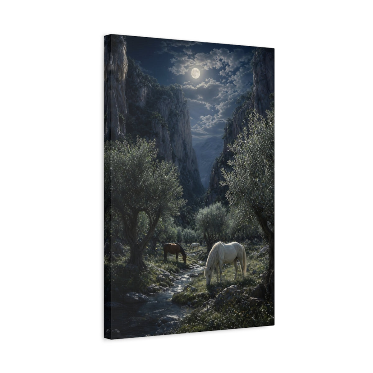 Side Mockup 3. Moonlit Valley Horses shown as canvas print