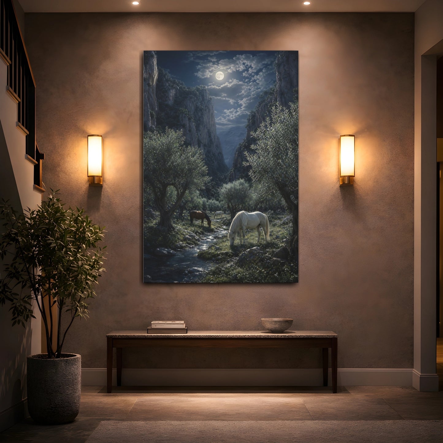 Mockup 2. Moonlit Valley Horses shown as canvas print
