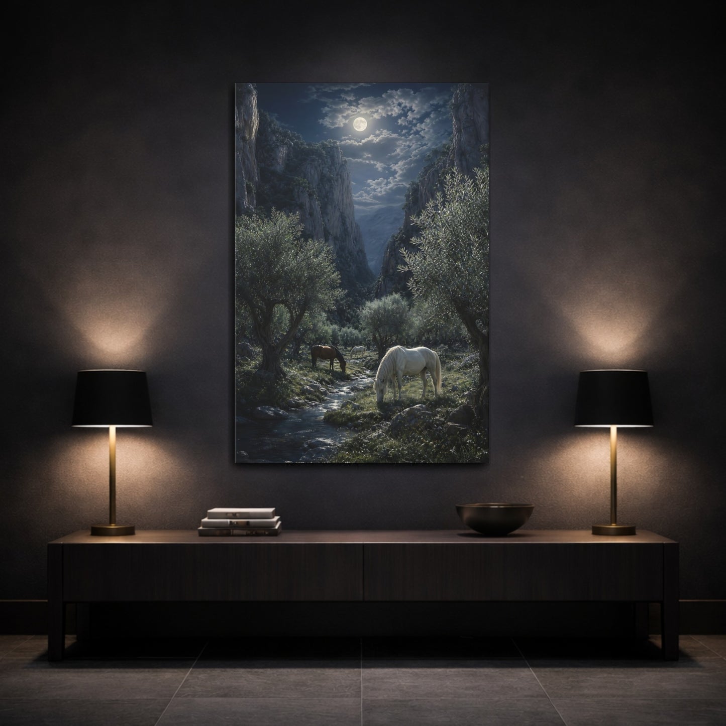 Mockup 3. Moonlit Valley Horses shown as canvas print