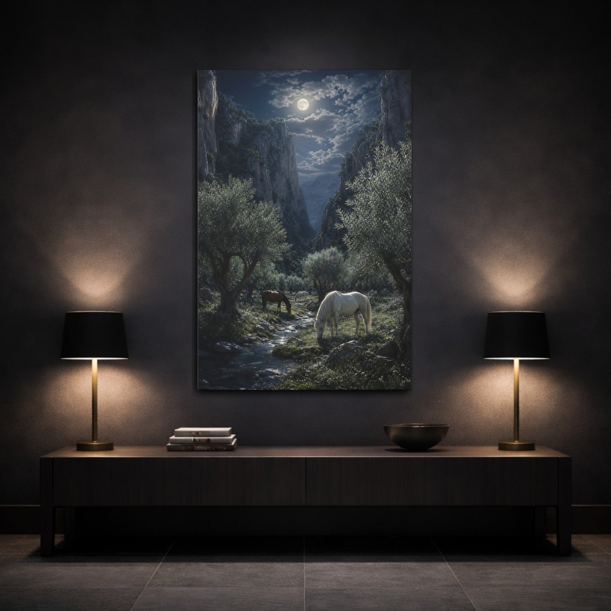 Mockup 3. Moonlit Valley Horses shown as canvas print