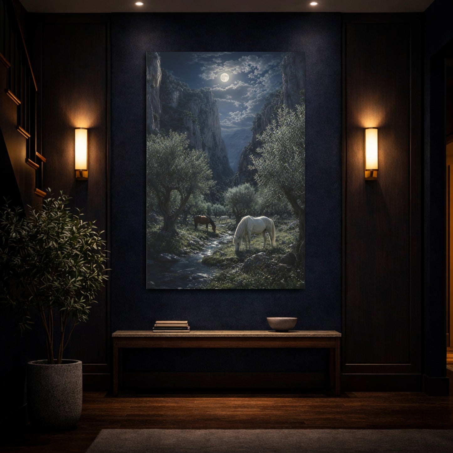 Mockup 4. Moonlit Valley Horses shown as canvas print