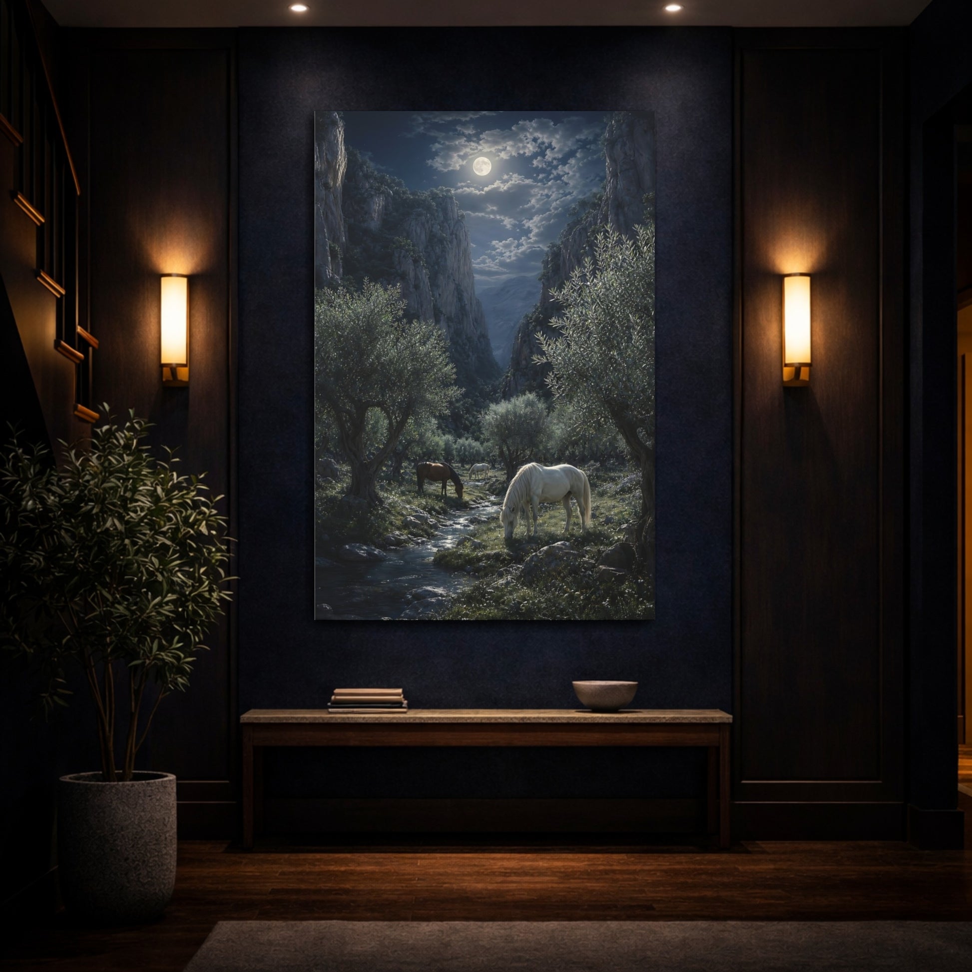 Mockup 4. Moonlit Valley Horses shown as canvas print