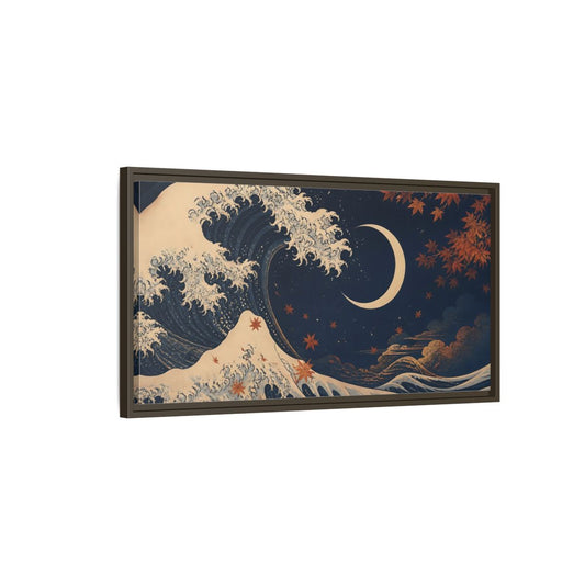 Main Mockup. Moonlit Wave With Maple Leaves shown as framed canvas print