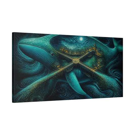 Main Mockup. Moonlit Whale Village shown as canvas print