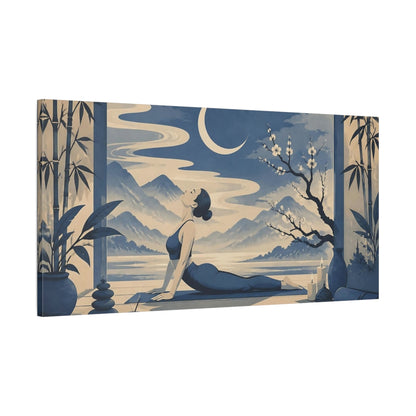 Main Mockup. Moonlit Yoga Pose shown as canvas print