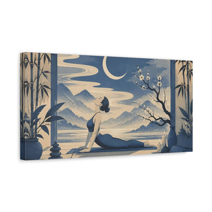 Side Mockup 3. Moonlit Yoga Pose shown as canvas print