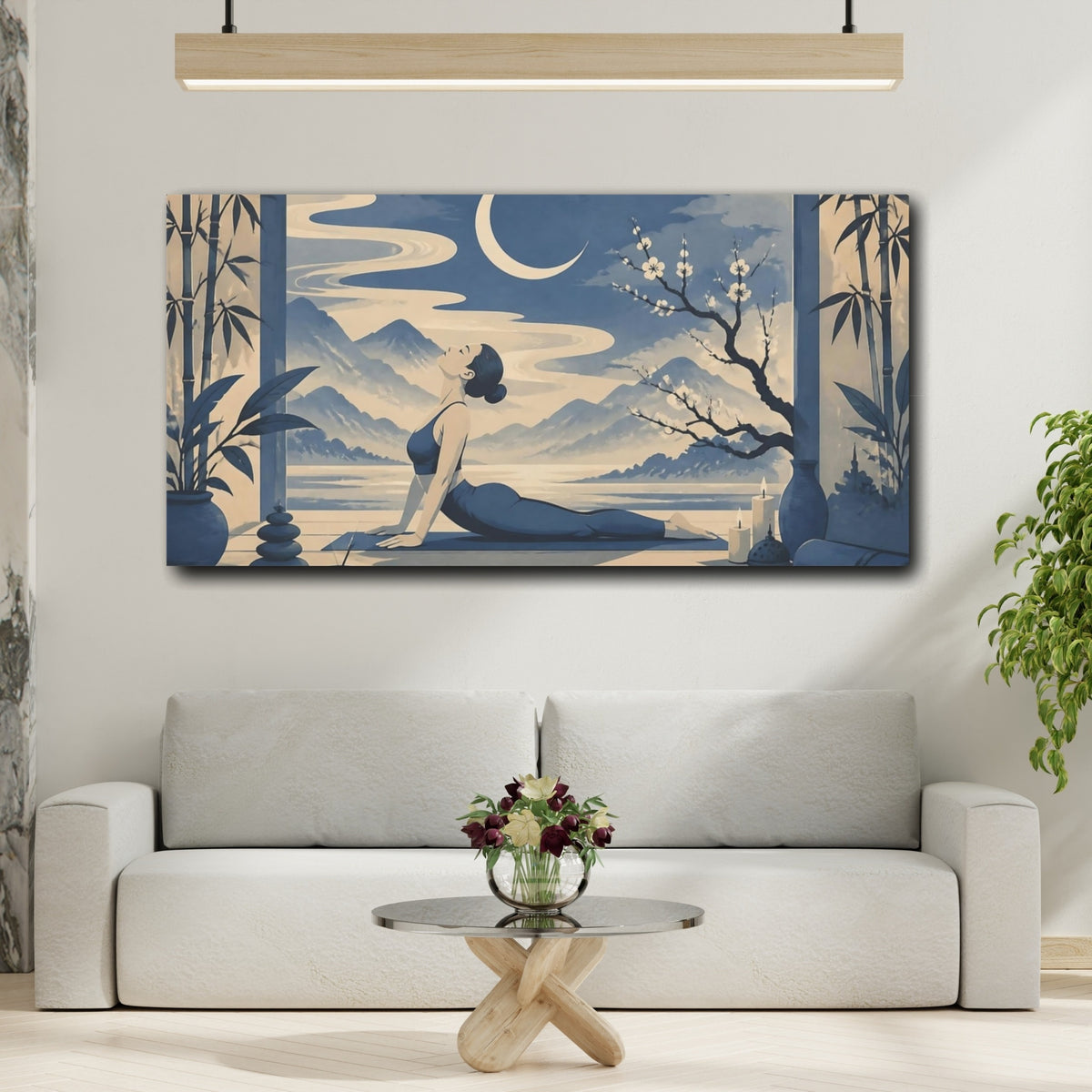 Mockup 2. Moonlit Yoga Pose shown as canvas print