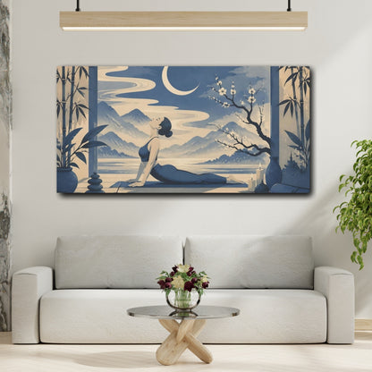Mockup 2. Moonlit Yoga Pose shown as canvas print