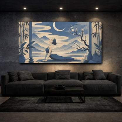 Mockup 3. Moonlit Yoga Pose shown as canvas print