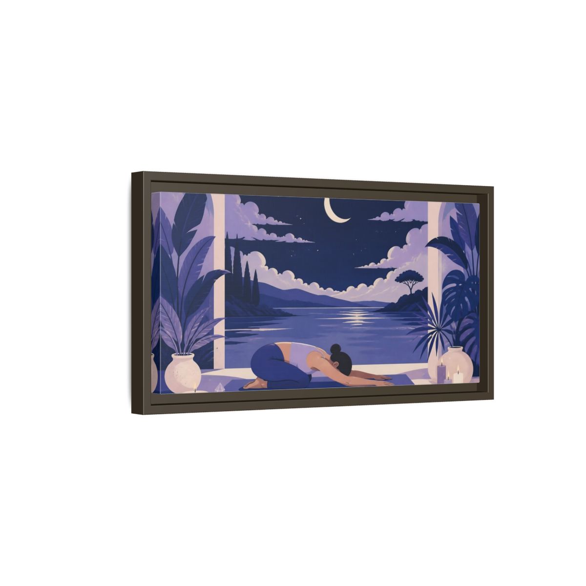 Side Mockup 7. Moonlit Yoga Rest shown as framed canvas print