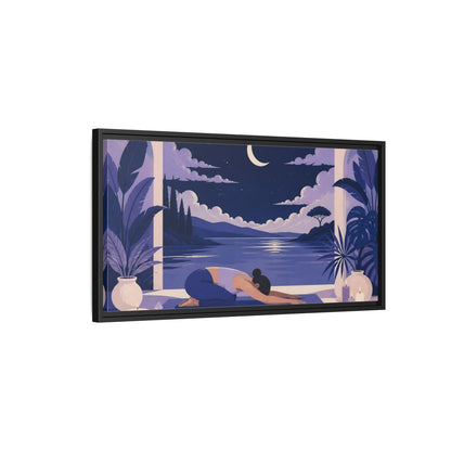 Side Mockup 2. Moonlit Yoga Rest shown as framed canvas print