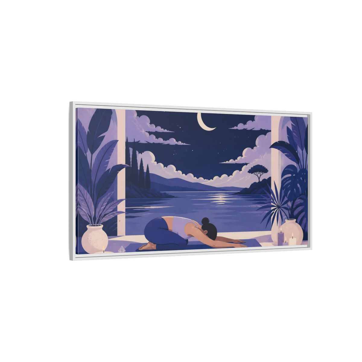 Side Mockup 3. Moonlit Yoga Rest shown as framed canvas print