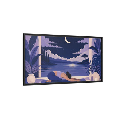 Side Mockup 5. Moonlit Yoga Rest shown as framed canvas print