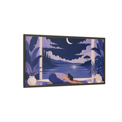 Side Mockup 4. Moonlit Yoga Rest shown as framed canvas print