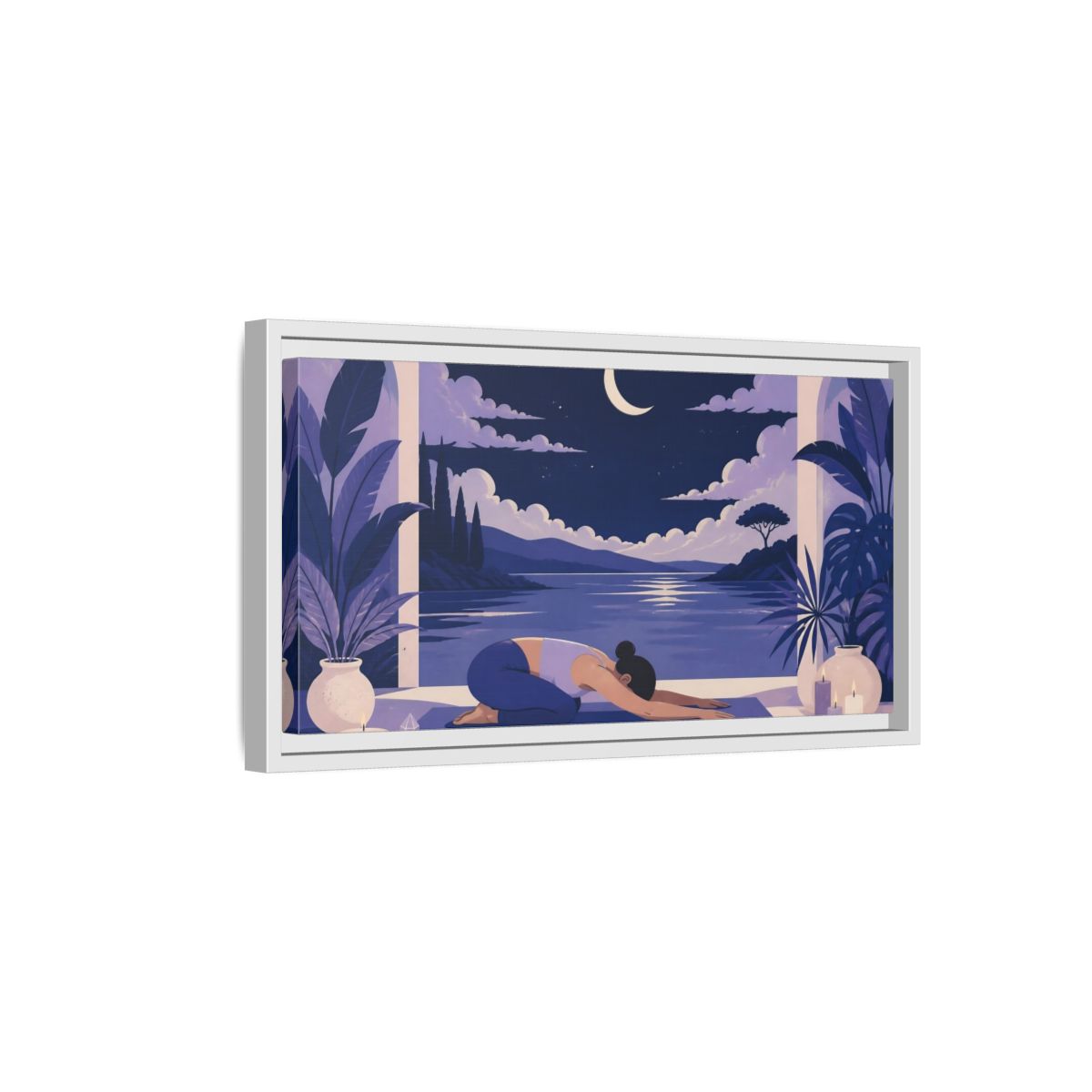Side Mockup 6. Moonlit Yoga Rest shown as framed canvas print