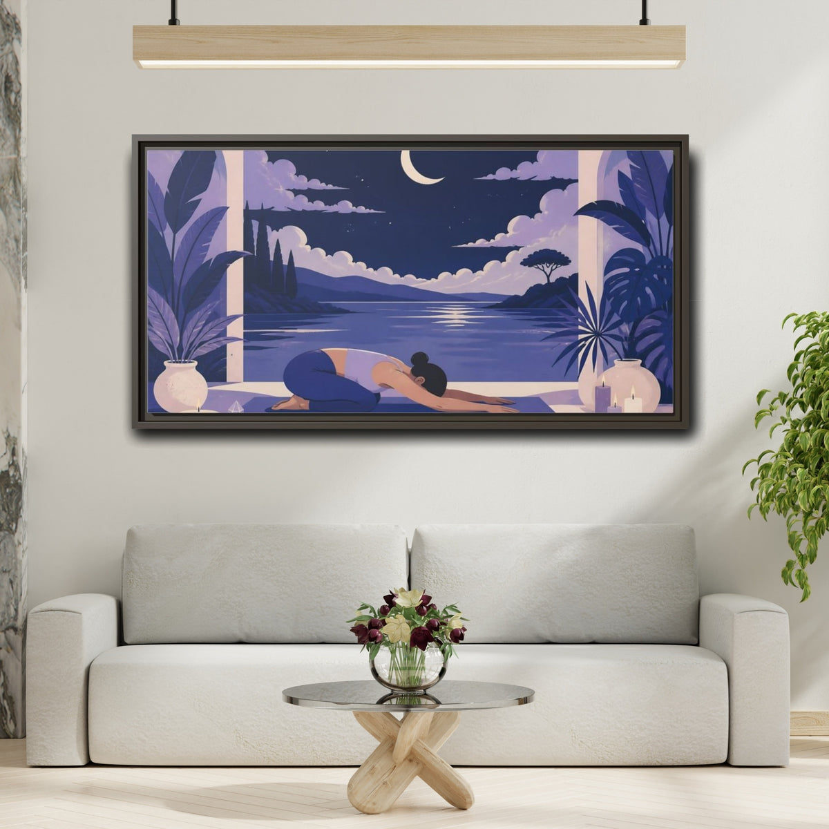 Mockup 2. Moonlit Yoga Rest shown as framed canvas print