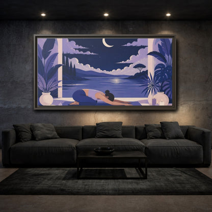 Mockup 3. Moonlit Yoga Rest shown as framed canvas print