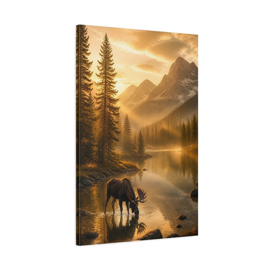 Main Mockup. Moose At Golden Lake shown as canvas print