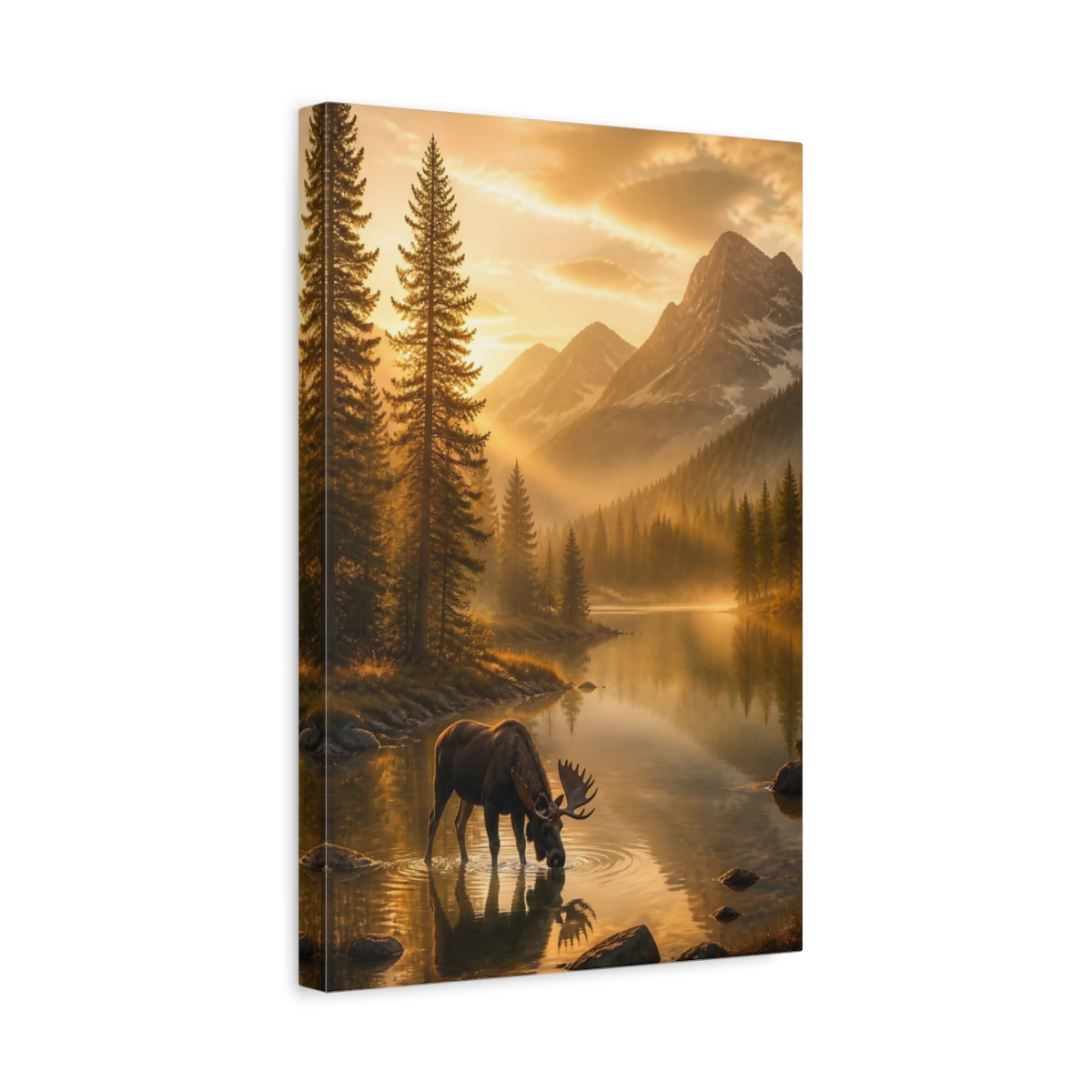 Side Mockup 4. Moose At Golden Lake shown as canvas print