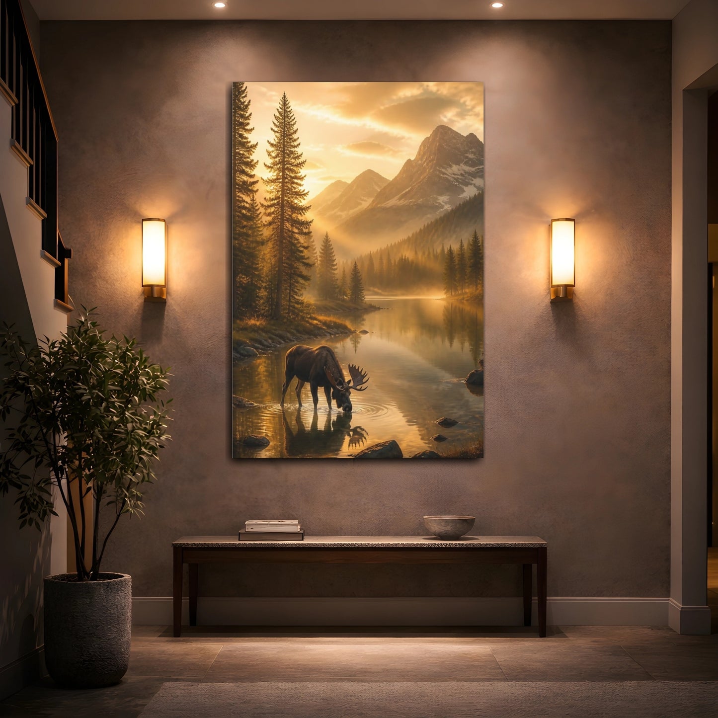 Mockup 2. Moose At Golden Lake shown as canvas print