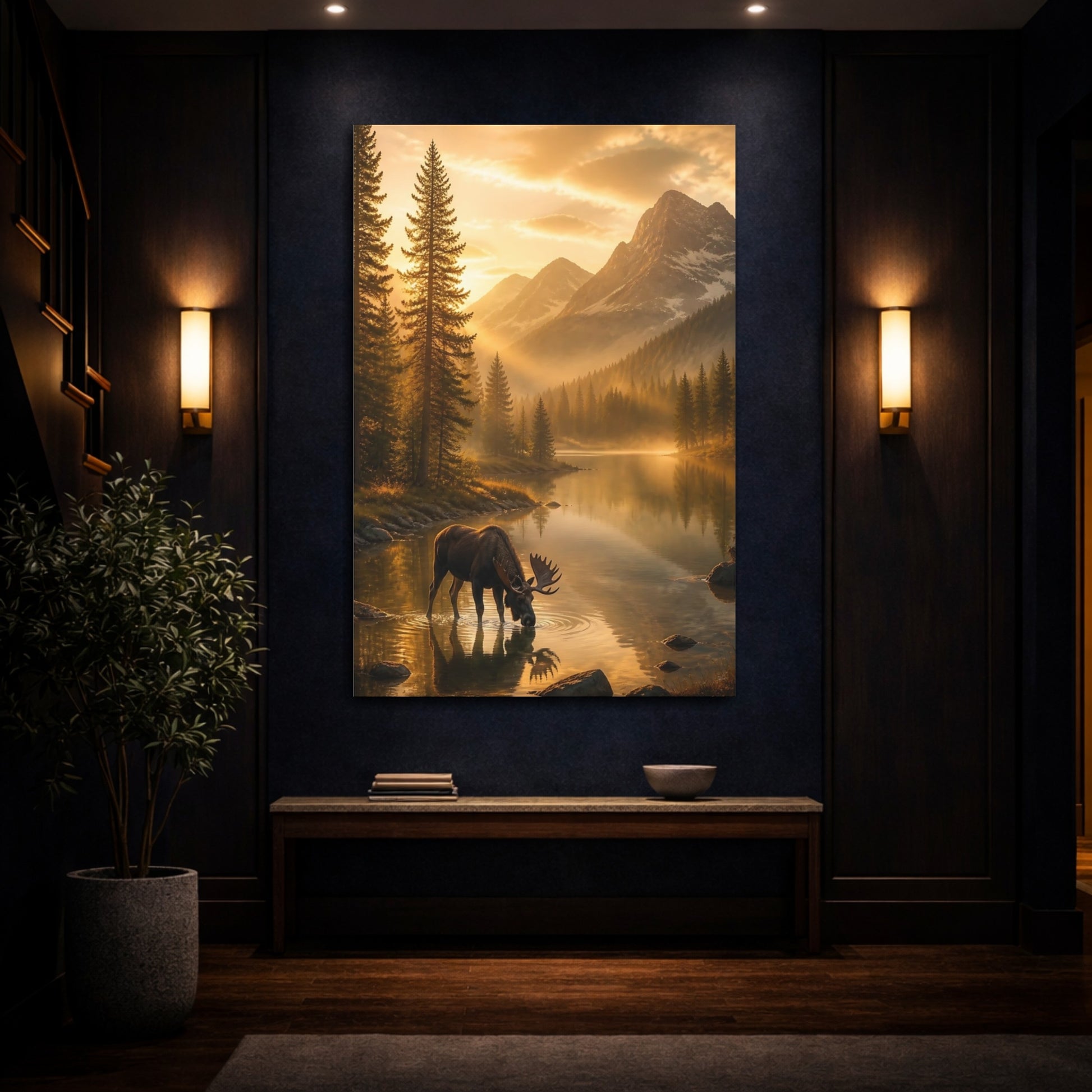 Mockup 4. Moose At Golden Lake shown as canvas print
