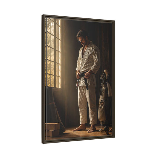 Main Mockup. Morning Black Belt Focus shown as framed canvas print