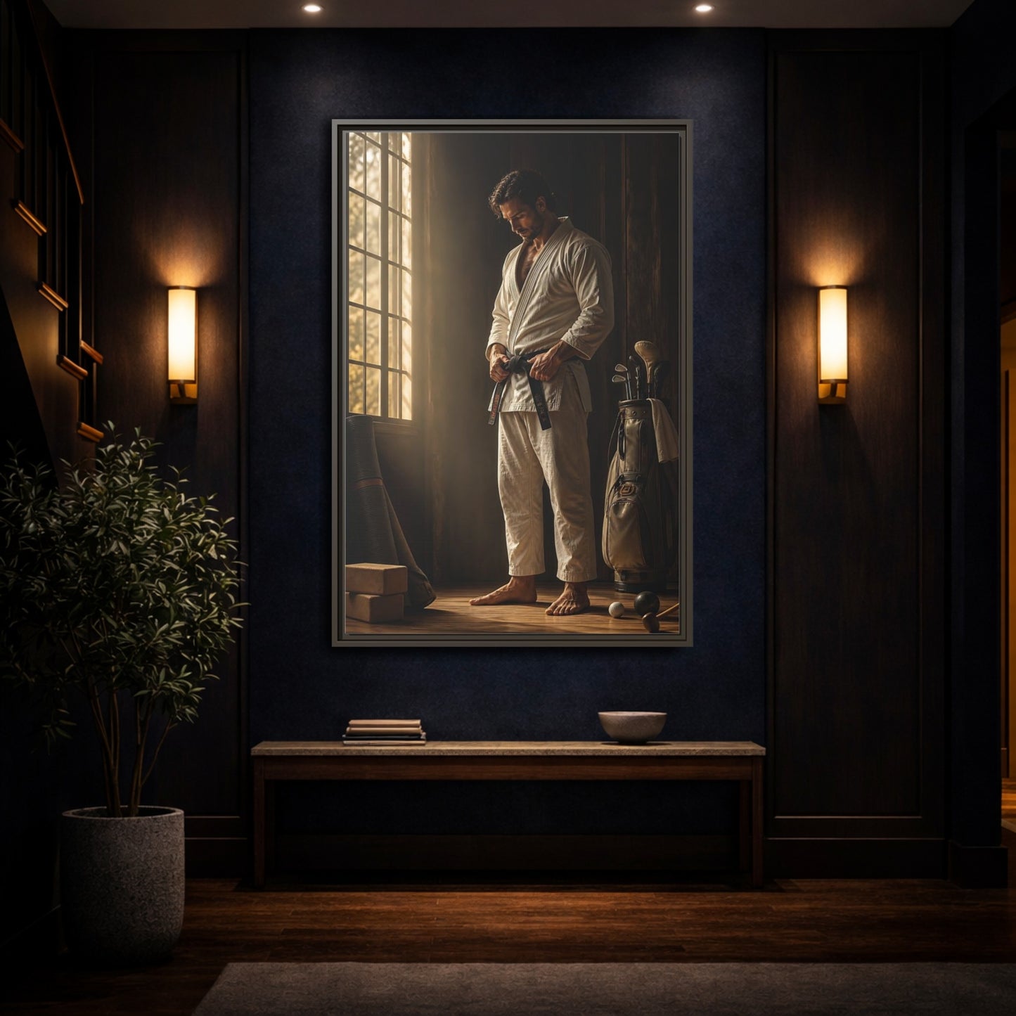 Mockup 4. Morning Black Belt Focus shown as framed canvas print