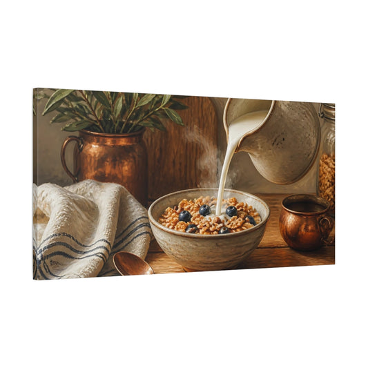 Main Mockup. Morning Cereal With Blueberries shown as canvas print