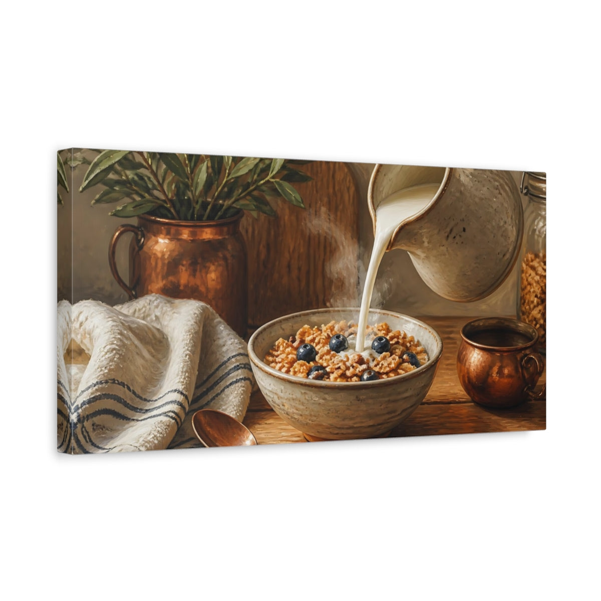 Side Mockup 3. Morning Cereal With Blueberries shown as canvas print