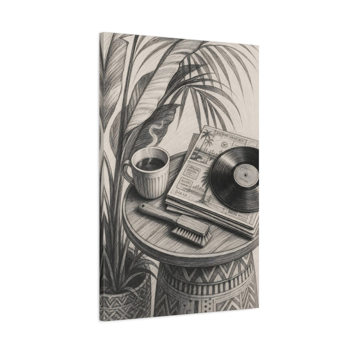 Main Mockup. Morning Coffee & Vinyl shown as canvas print