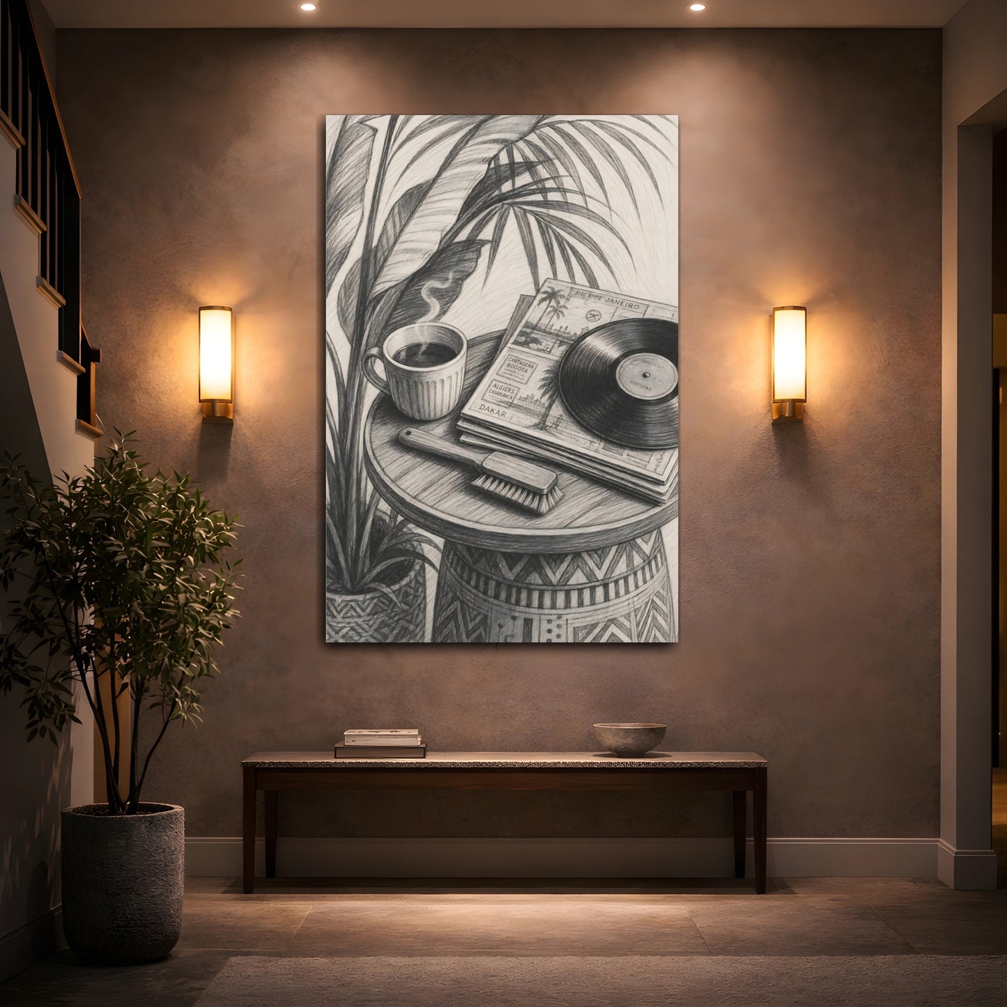 Mockup 2. Morning Coffee & Vinyl shown as canvas print