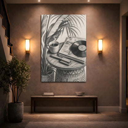 Mockup 2. Morning Coffee & Vinyl shown as canvas print