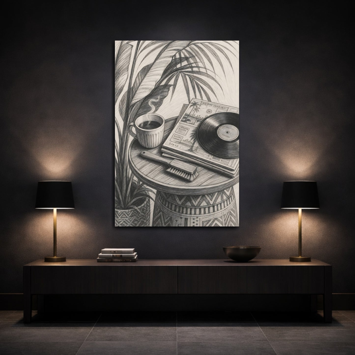 Mockup 3. Morning Coffee & Vinyl shown as canvas print