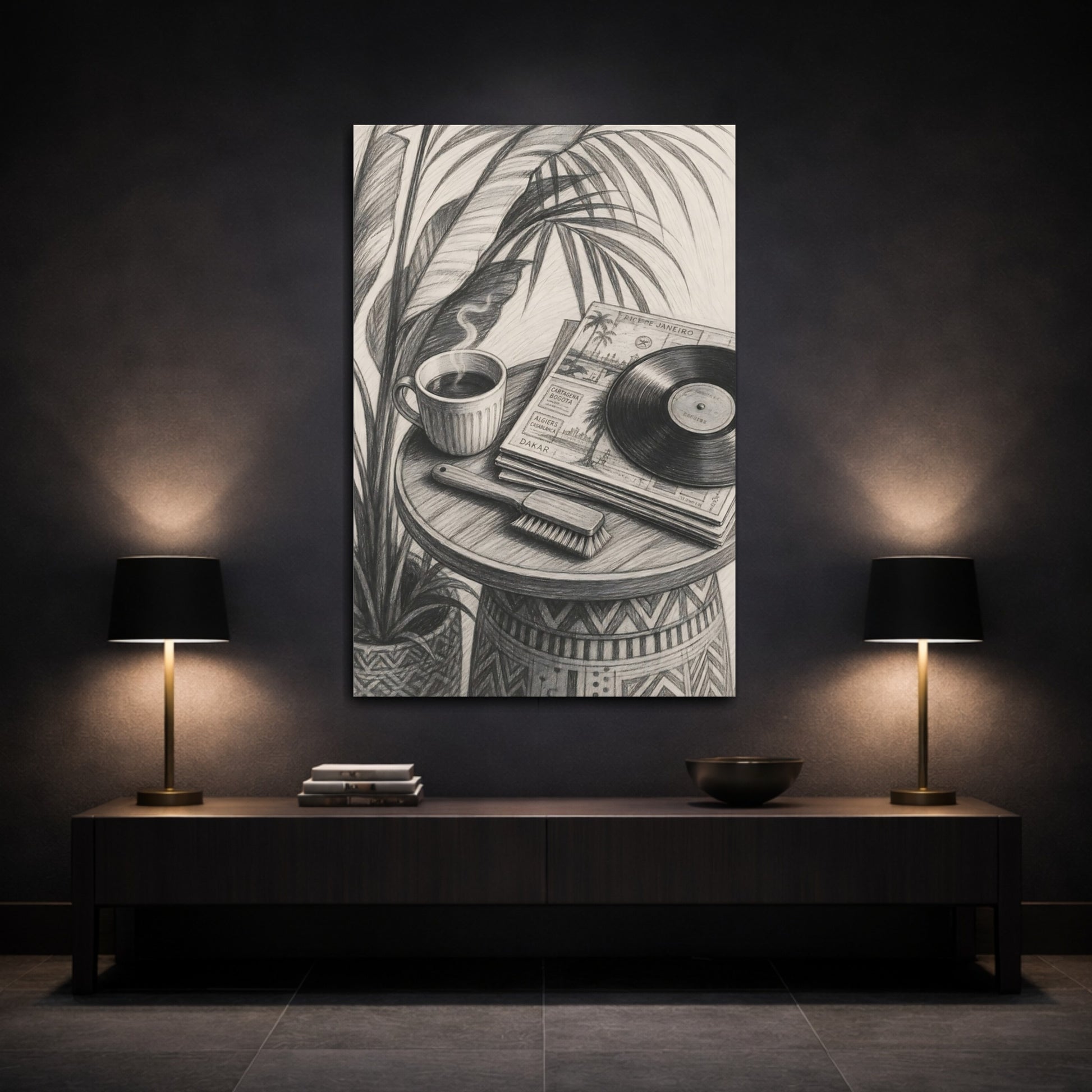 Mockup 3. Morning Coffee & Vinyl shown as canvas print