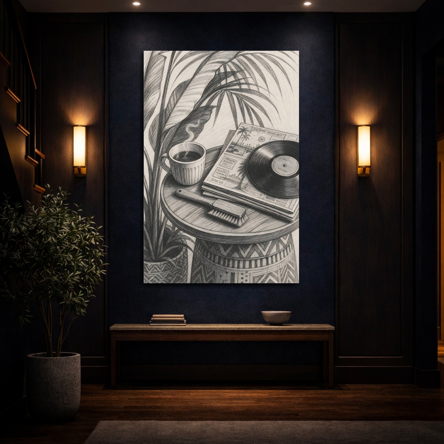 Mockup 4. Morning Coffee & Vinyl shown as canvas print