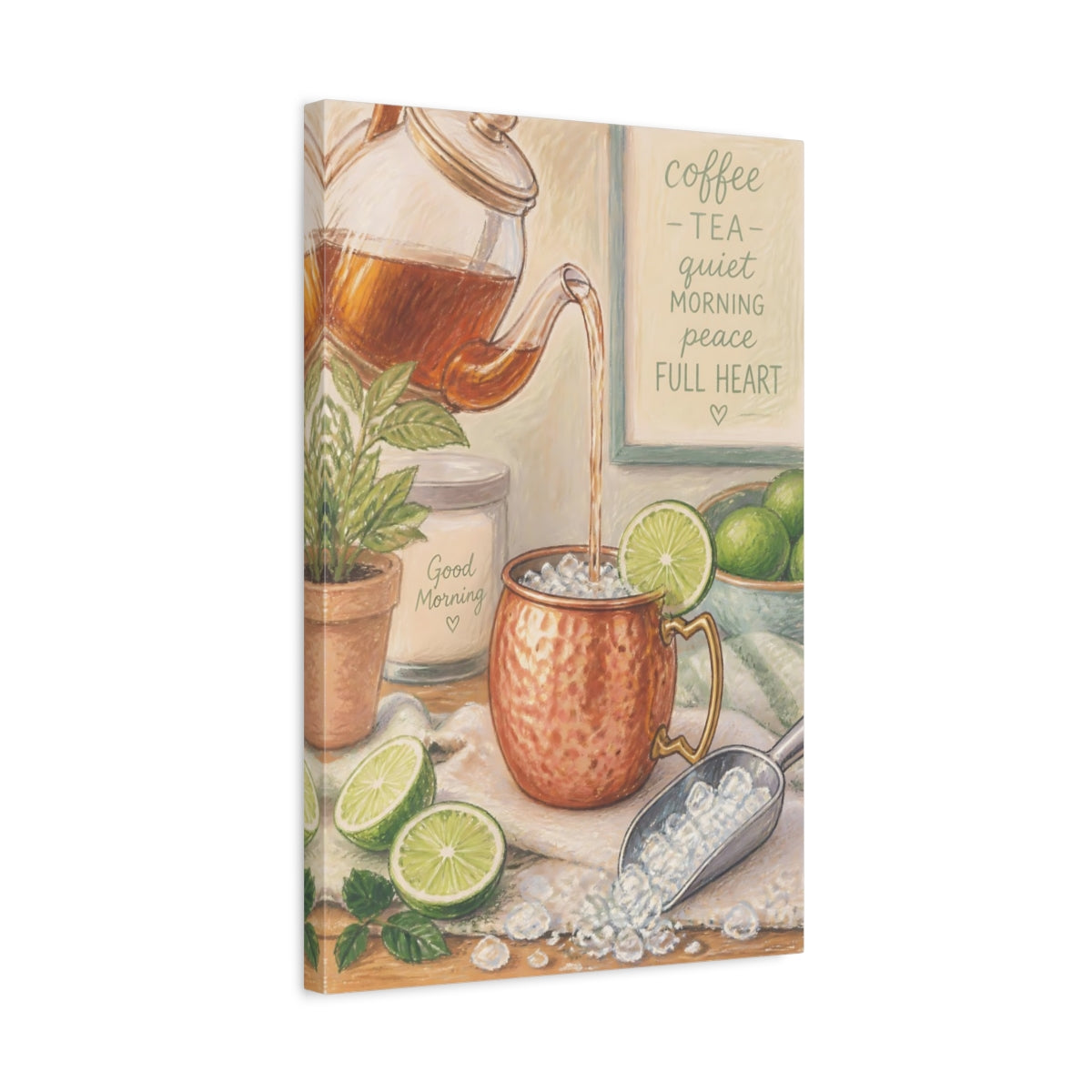 Side Mockup 3. Morning Copper Mug With Lime shown as canvas print