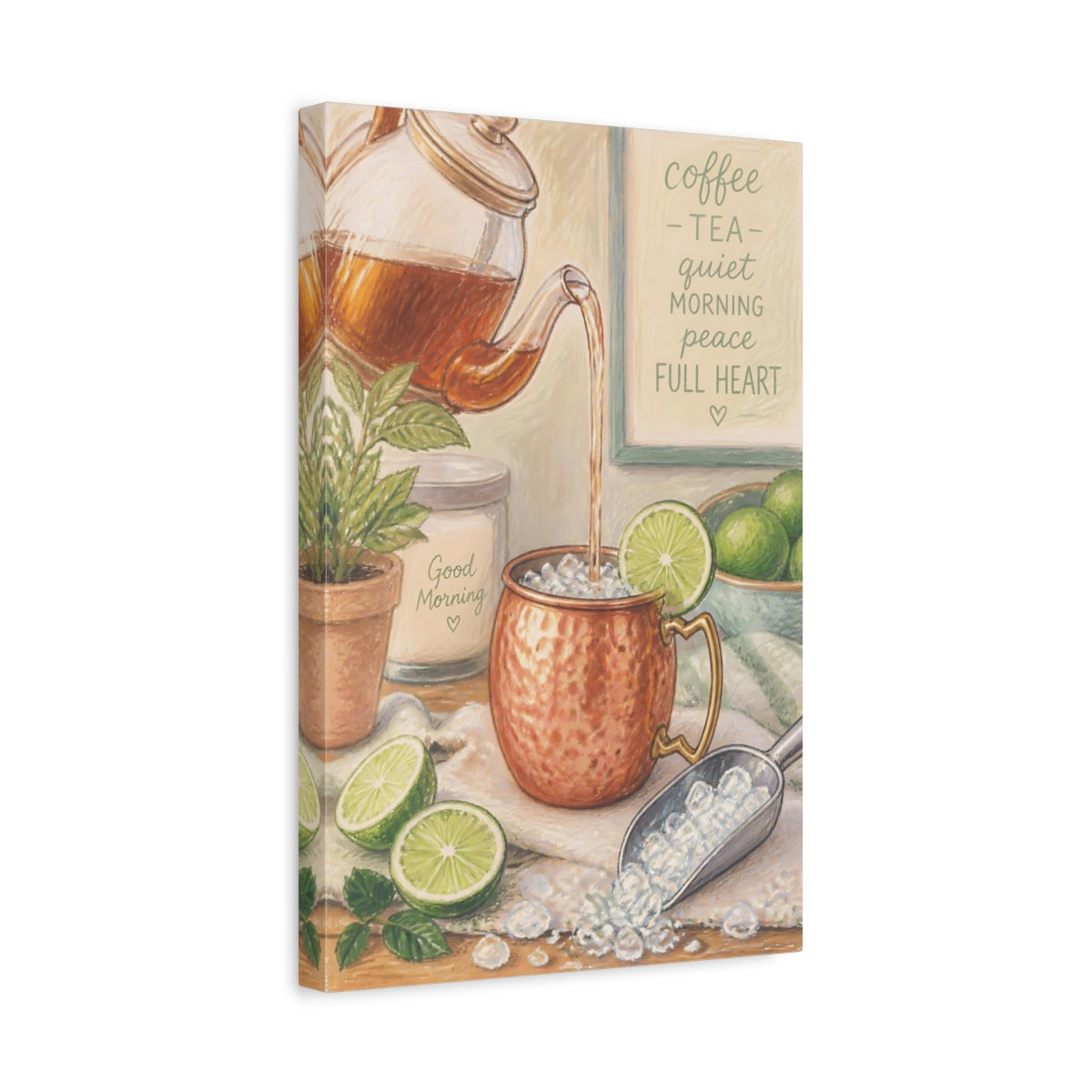 Side Mockup 4. Morning Copper Mug With Lime shown as canvas print