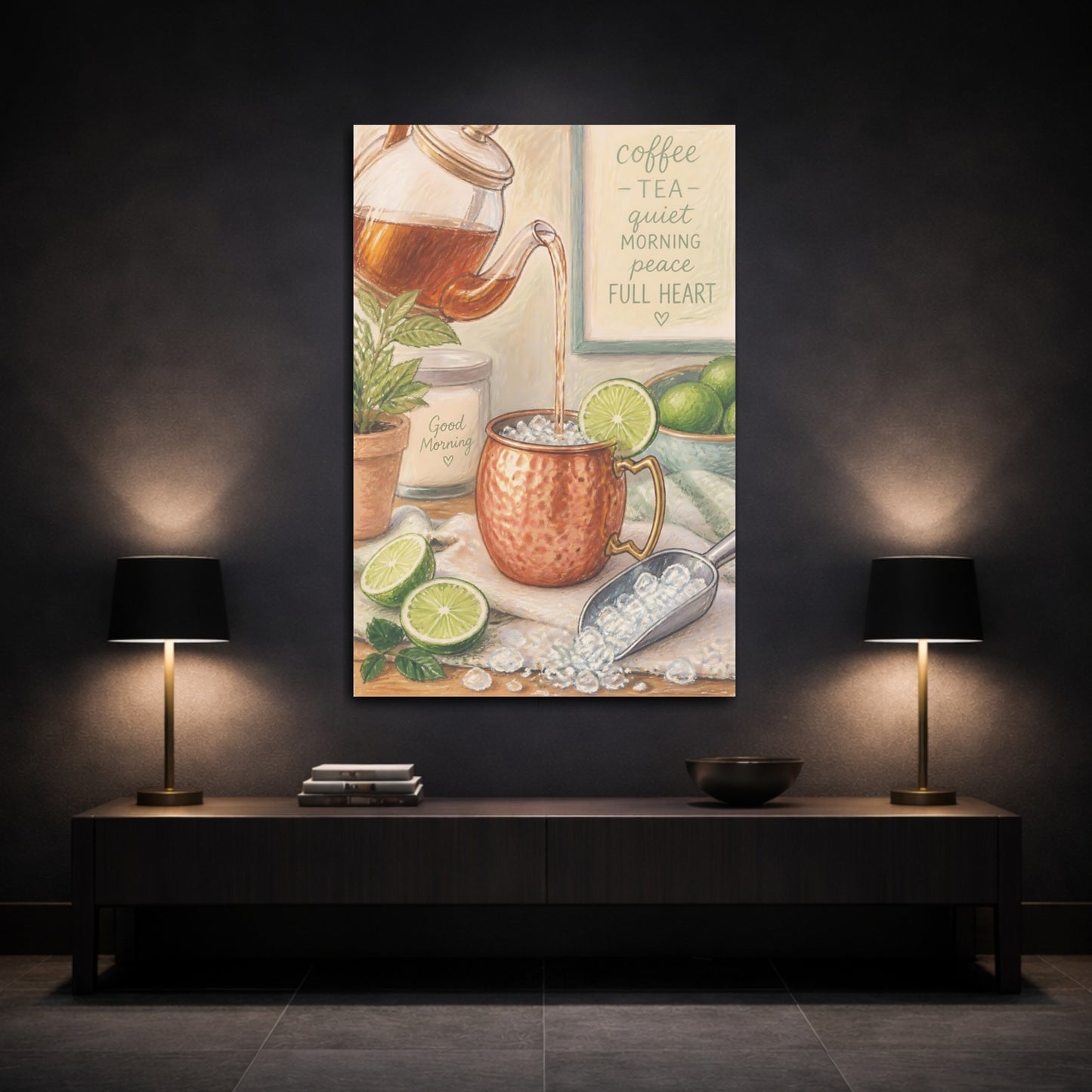 Mockup 3. Morning Copper Mug With Lime shown as canvas print