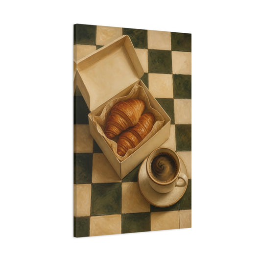 Main Mockup. Morning Croissants And Coffee shown as canvas print