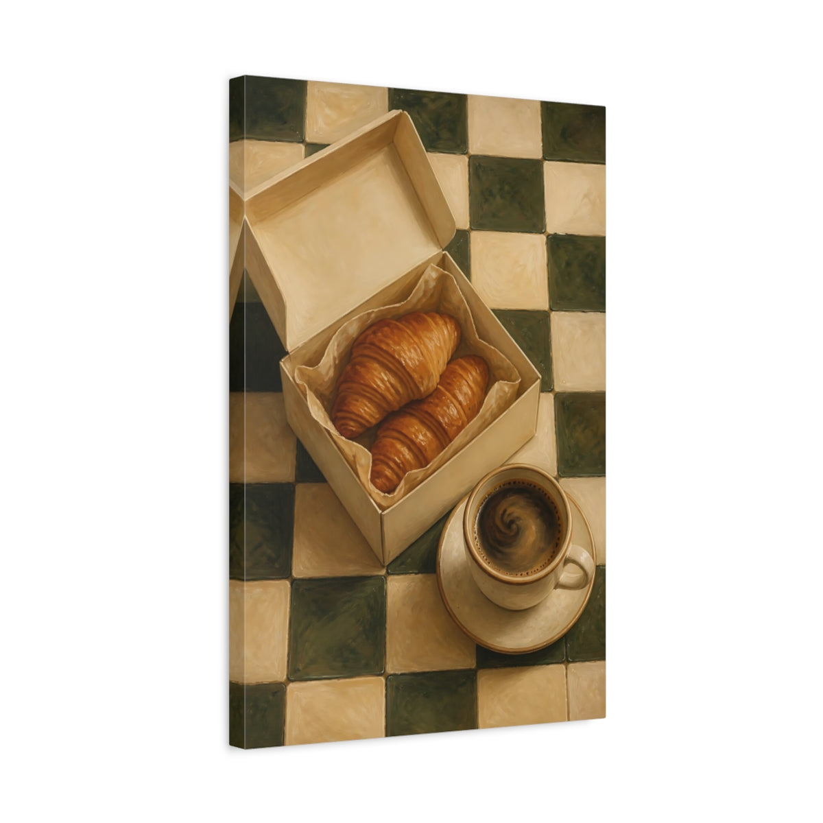 Side Mockup 3. Morning Croissants And Coffee shown as canvas print