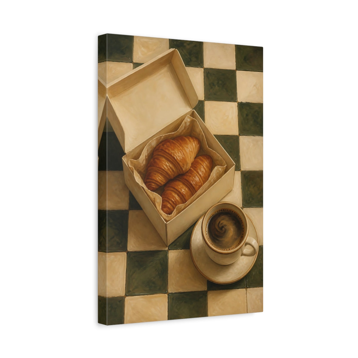 Side Mockup 4. Morning Croissants And Coffee shown as canvas print