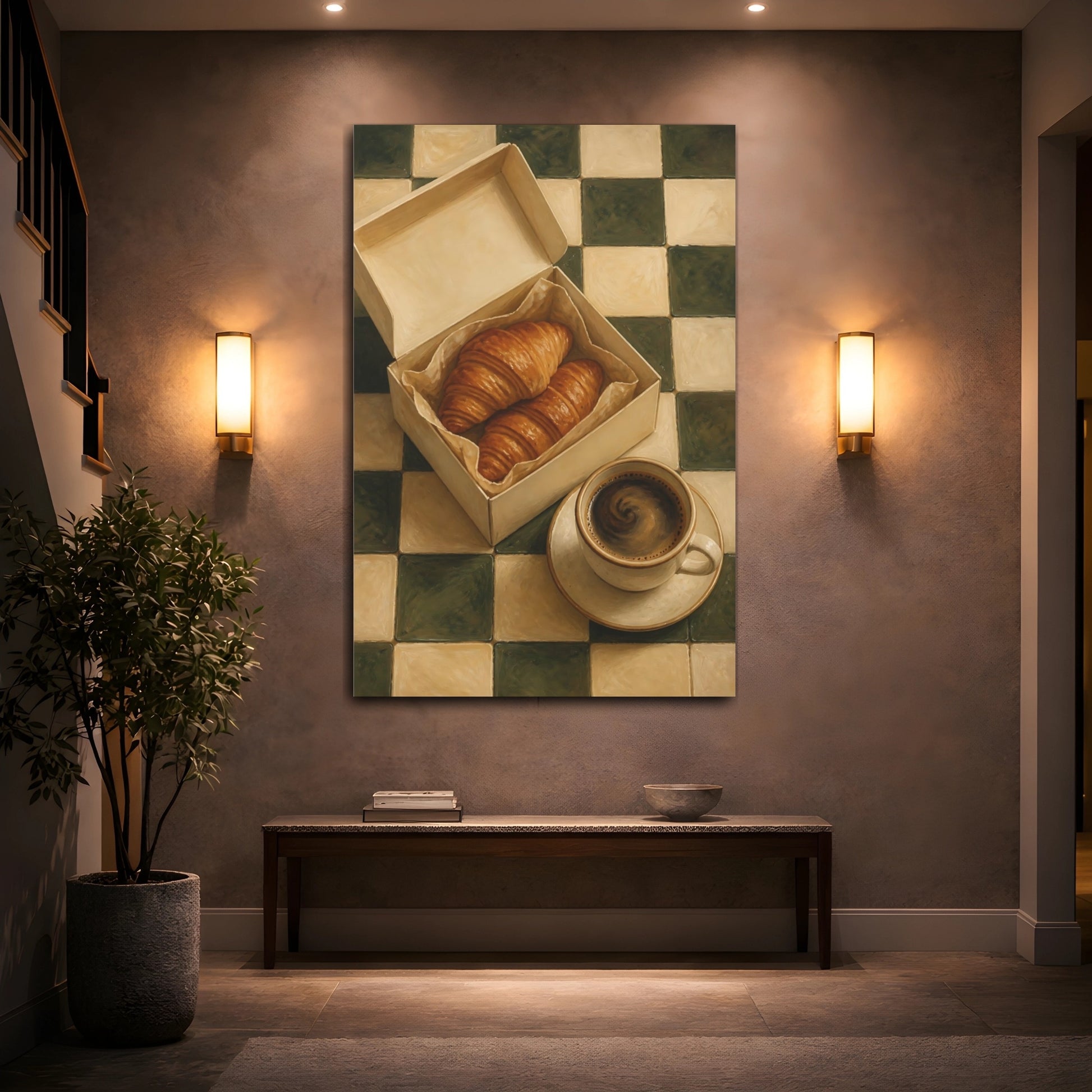 Mockup 2. Morning Croissants And Coffee shown as canvas print