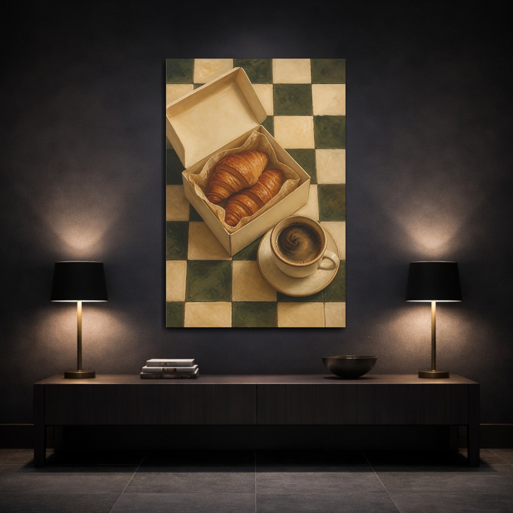Mockup 3. Morning Croissants And Coffee shown as canvas print
