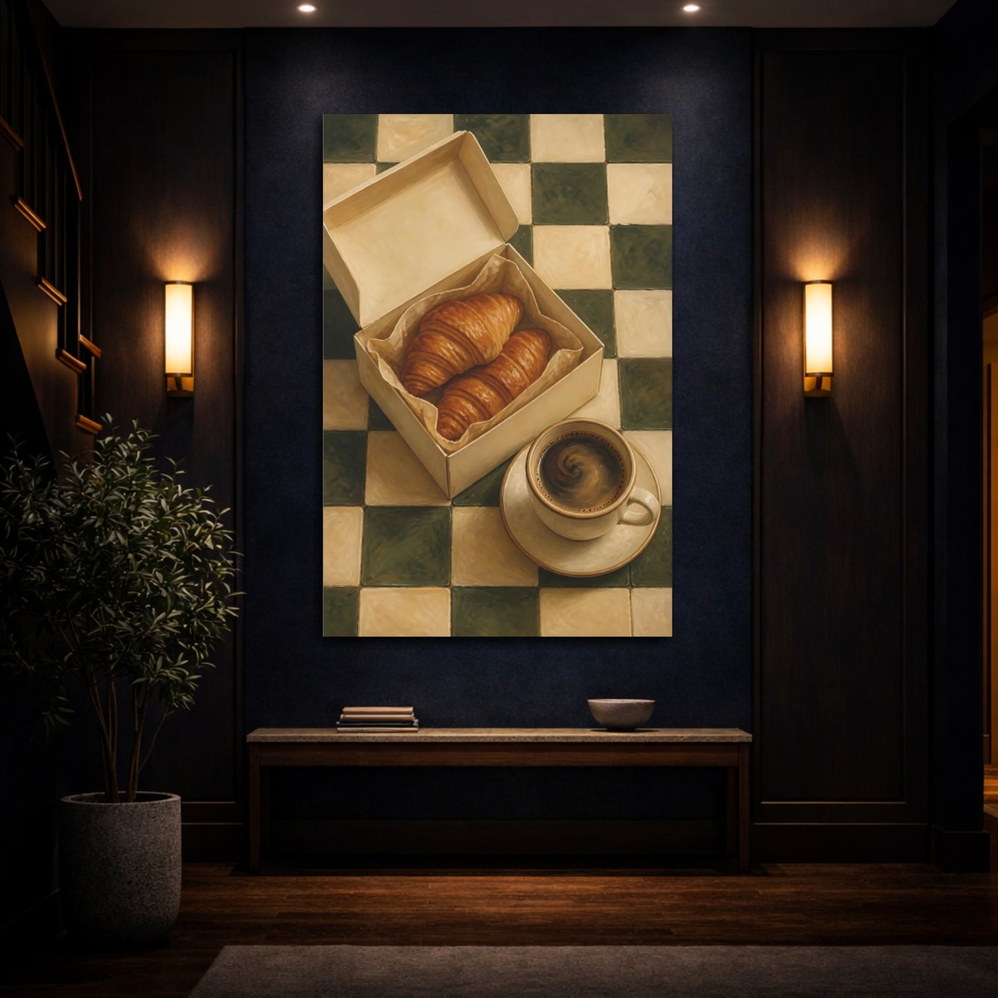 Mockup 4. Morning Croissants And Coffee shown as canvas print
