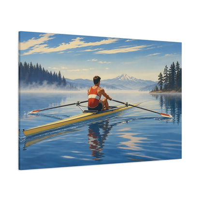 Side Mockup 1. Morning Lake Rowing shown as canvas print