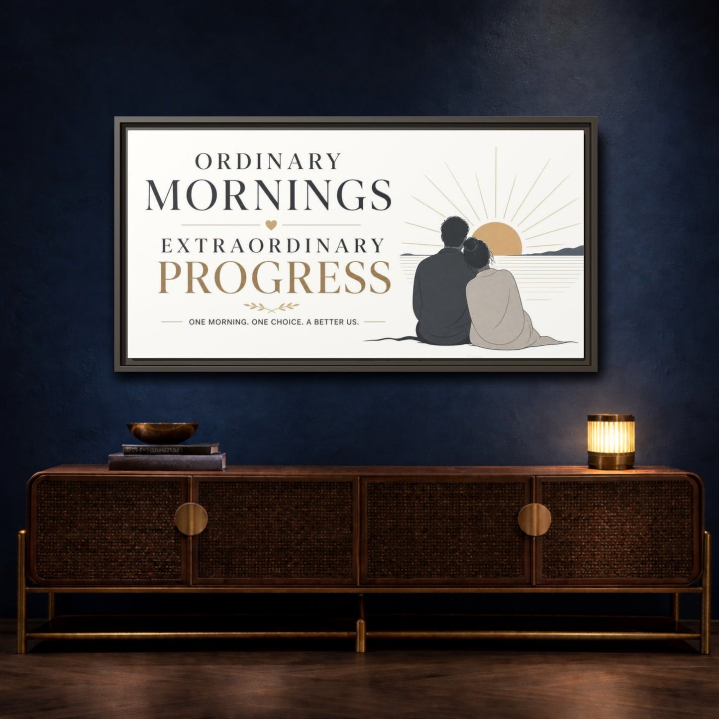 Mockup 4. Morning Progress Quote shown as framed canvas print