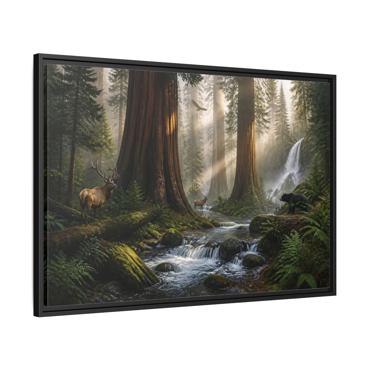 Side Mockup 13. Morning Redwood Sanctuary shown as framed canvas print